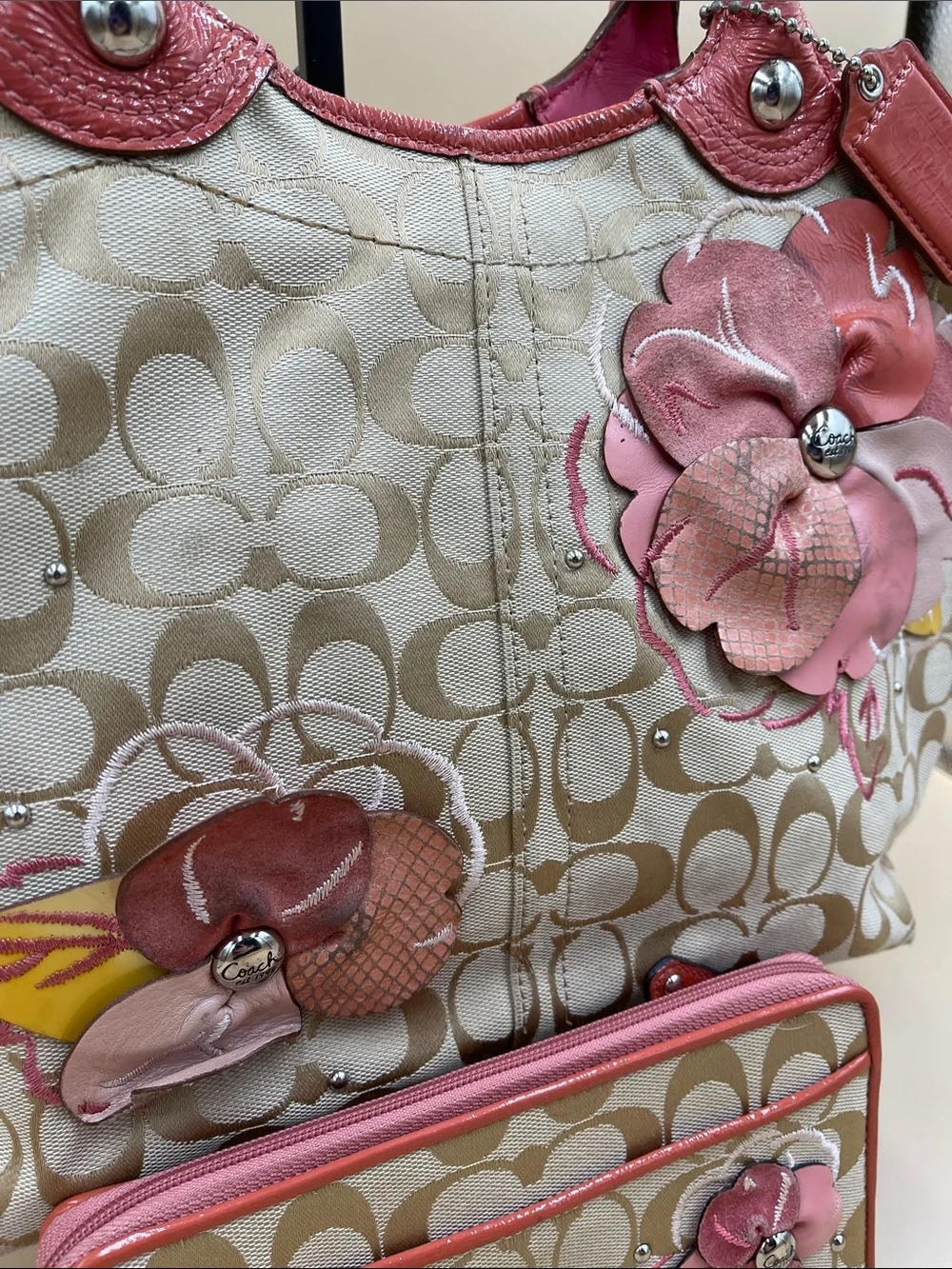 Coach Bleeker Pink Floral Tote Bag with Matching Wallet